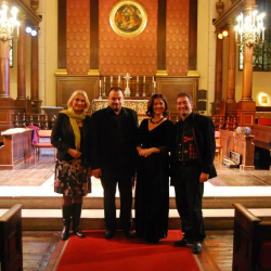 Foto: Balassi Intézet, London. / a képen: Dr. Pászthy Bea, Lovász Irén, Mizsei Zoltán, Ágoston Béla, 2012. nov.30. az Égi HANG koncert után. Covent Garden, St.John's Church , London